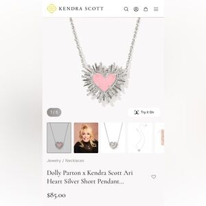Kendra Scott x Dolly Parton Pink Ari Heart Pendant Necklace in Silver